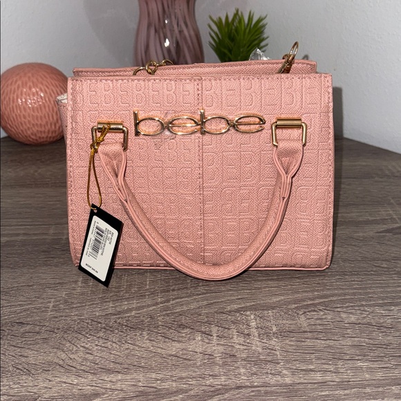 bebe Handbags - Bebe Dark Blush Mini Satchel with Gold Accents